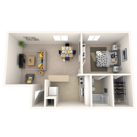 Floor plan for 1 bed, 1 bath, 536 sqft